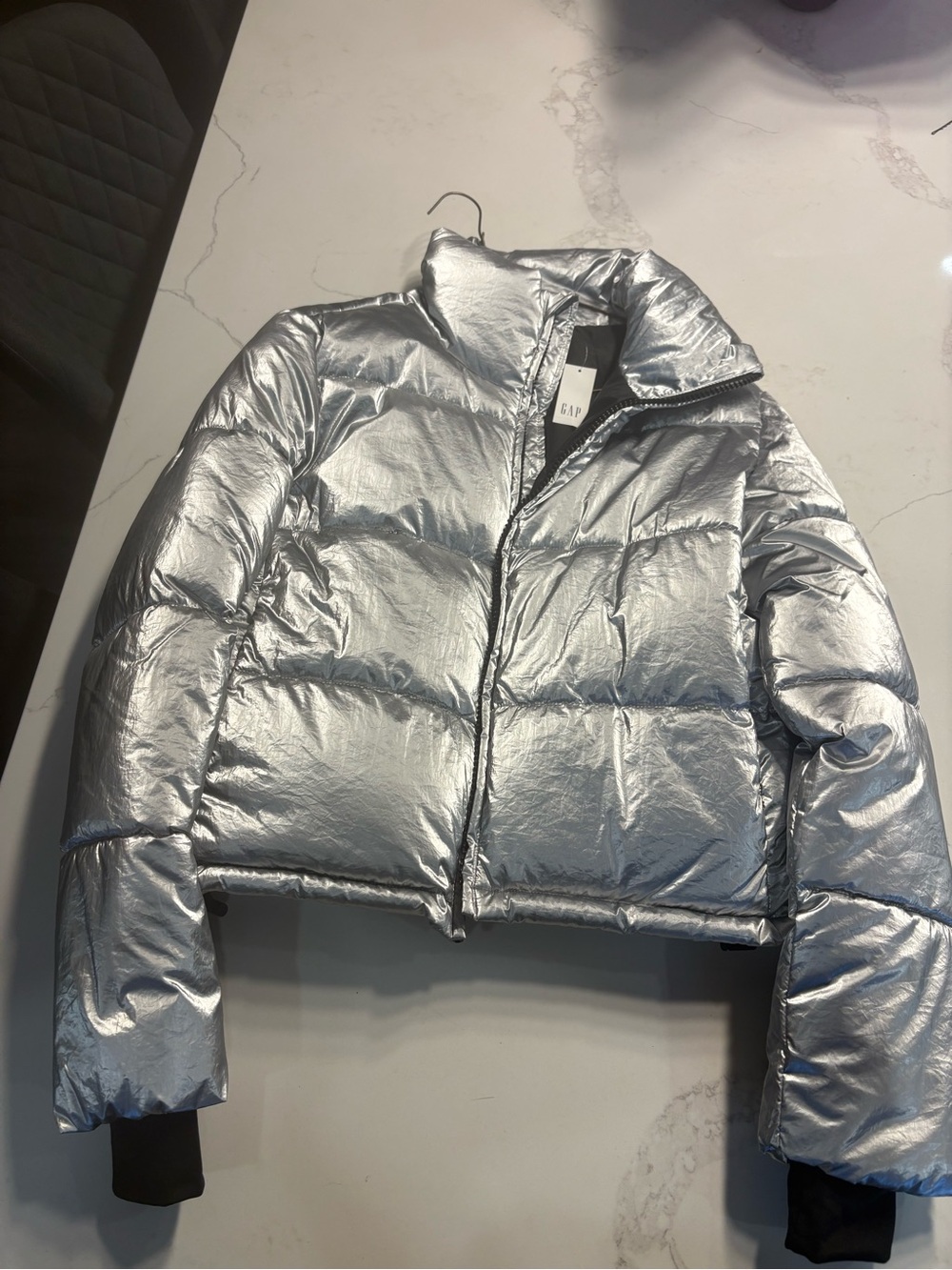 GAP Shiny Silver Cropped Puffer Jacket